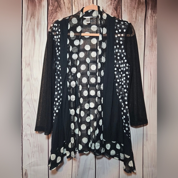 Anes A. Black and White Polka Dot Asymmetrical Hem Cardigan Womens Medium - Picture 1 of 7